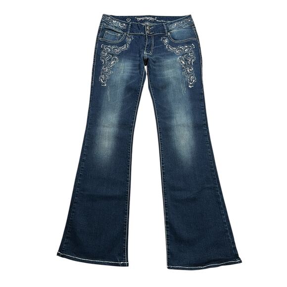 Y2K Trinity Ranch Women’s Jeans Sz 12 Dark Blue Bedazzled boho Western 30x31 - Picture 1 of 16